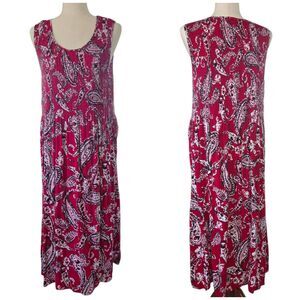 Croft & Barrow M Smocked Midi Dress Red Paisley Smocked Boho Cottagecore Summer